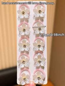 10个装多色花朵发圈，饰有水钻和花朵，是送给女孩的完美礼物，高弹耐用，适合旅行和日常发型，返校季必备 - 彩色 - 查看 2