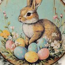 Easter Acrylic Round Bunny Ornament Retro Style Floral Egg Rabbit Hanging Plaque For Holiday - Multicolor - View 6