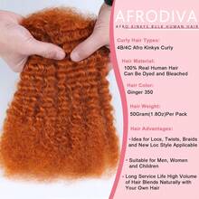 Afro Kinkys Bulk Human Hair For Braiding 16 Inch 100g 2 Pack Afro Kinky-Curly Human Hair Bulk For Twist 4C Curly Dreadlock Extensions For Permanent Sister Locs/Mini Twists/Braids/Repair Ginger - Genger - Xem 2