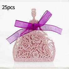 10 Stücke/25 Stücke/50 Stücke tragbare Hochzeitsgeschenkbox, Hochzeitsbonbonbox, kreative Hochzeitskleid-förmige Geschenkbox, Schleifenparty-Geschenkbox, geeignet für Bridal-Shower, Gäste, Jahrestags-Geschenke - Verschiedenfarbig - Übersicht 16