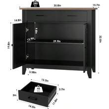 Clóset de almacenamiento de cocina, moderno clóset buffet de granja con almacenamiento, barra de café con 2 cajones y 2 puertas, aparador de piso buffet para sala de estar, comedor, baño, & cocina | cocina accesorios | accesorios para cocina - J123 - Ver 3