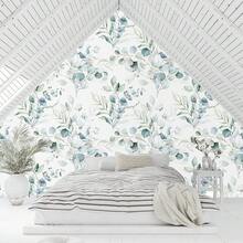 Peel And Stick Wallpaper Boho Eucalyptus Leaf Wallpaper For Bathroom Renter Friendly Removable Wallpapers Stick On Contact Paper For Bedroom Home Decor 17.5 X118 In - 綠/白 - 查看 8
