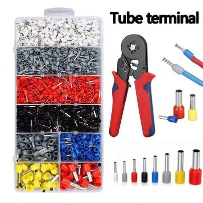450-1800个管式压接端子，多种压接端子钳套装，铜管+PVC阻燃外壳，电线连接端子，合金钢高精度压接钳HSC8 6-4A/6A，0.25-10mm223-7AWG五金工具