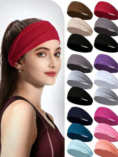 1pc Women's Elastic Sports Headband (Solid Black) - Made Of Non-Slip Moisture-Wicking Fabric - Ideal For Yoga, Running Or Gym - Soft Headband Fits Most Head Sizes