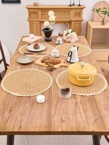 1/4/6/12 件装波西米亚风纸质圆形餐垫，波浪蕾丝边，防滑耐热，适用于餐桌，适合日常、节日、家庭聚会、圣诞派对、餐桌、咖啡桌、家居装饰，四季皆宜（注意：餐垫材质为纸，不可水洗）