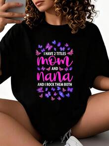 Tengo 2ítulos, mamá y abuela, y los arraso ambos. Camiseta del Día de la Madre 2026, nuevas camisetas impresas para mujeres, estilos populares, camisetas de primavera para mujeres, camisetas de invierno, camisetas de para mujeresás vendidas. - Negro - Ver 1