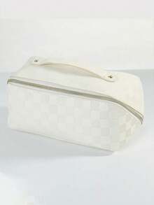 1pc PU Leather Travel Makeup Bag, Cosmetic Storage Pouch, Toiletry Organizer Bag For Skincare, Makeup, Brushes, Powder, Lipstick, Suitable For Beach, School, Bathroom, Holidays, Valentine's Day, Christmas Gifts For Mom, Family, Friends, Students, Essential For Autumn Travel - Brown - View 8