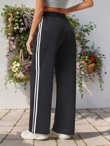 高腰修身瑜伽裤，带口袋，休闲直筒运动舞蹈裤，女款 - 黑色 - 查看 3