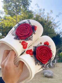 6pcs Valentine's Day Rose & Heart Hollow Shoe Decorations DIY Accessories - Fun, Versatile Personalized Shoe Embellishments, Perfect Gifts For Holidays, Parties And Special Occasions - Red - View 7