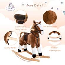 Children's Plush Rocking Horse, Brown And White Simulated Pony Solid Wood Rocking Board, Baby Balance Training Toy - màu nâu - Xem 3