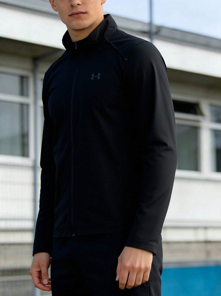 Under Armour男裝外套運動服透氣休閒跑步訓練立領梭織夾克 - 黑色 - 查看 1