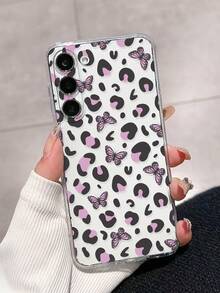 1pc Leopard Print Butterfly Painted Thick Shockproof Transparent Phone Case, Compatible With Samsung Galaxy S26/S26PLUS/S26 Ultra, S25/S25PLUS/S25 Ultra, A17/A07/A16/A36/A26/A56/A50/A12/A32/A52/A72/A51/A21S/A13/A14, S24/S24PLUS/S24Ultra, S22/A52/A53/A54/A55, 11/12Pro/12/12X/13Pro/14Pro/15Pro, Redmi 10/9/Note9/12c/Note11pro/Note8Pro