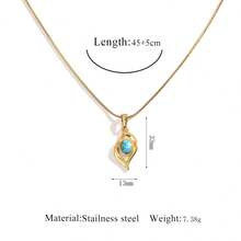 1 pieza de collar de cadena de suéter con colgante de turquesa de acero inoxidable 304 simple, de moda y versátil para mujeres - Dorado - Ver 6