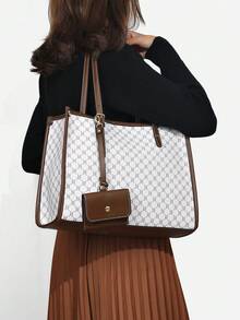 复古时尚别致小众单肩腋下印花高品质女士通勤手提包 - 白色 - 查看 2