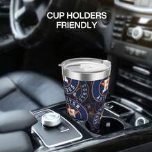 304 Stainless Steel Double Silver Edge Vacuum Insulated Drum 340g - Reusable Travel Cup With Stainless Steel Straw - This Is A Stainless Steel Water Cup About The Houston Baseball Astros  Theme - Leak Proof, Sweat Proof, Can Maintain Hot And Cold Temperatures For Hours, Frees Of Bisphenol A, Suitable For Car Cup Holders, Very Suitable For Match Days, Sports Events, Commuting, Office Rest And Outdoor Activities, Durable Double Wall Structure Fashionable Fan Gift - Silver - View 7