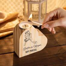 1pc Customized Heart-Shaped Candle Holder, Personalized With Couple's Names/Text, Anniversary, Valentine's Day, Wedding, Birthday Gift - Multicolor - View 4