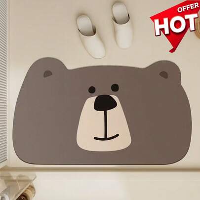 Highly Absorbent & Quick-Drying Silicone Rubber Bathroom Mat: Non-Slip, Soft & Comfortable, Cute Cartoon Animal Patterns, Cartoon Lion, Cartoon Bear - Bathroom And Home Decor