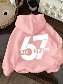 少女趣味印花保暖套头卫衣，秋冬季保暖舒适 - 粉色 - 查看 3