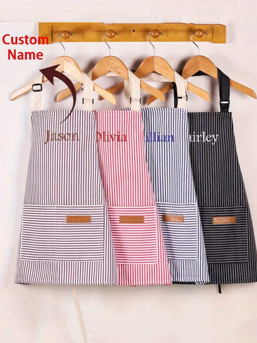 1pc Personalized Apron With Custom Name,Personalized Apron,Customized Text Apron,Name Apron, Customized Name Apron, Personalized Apron, Chef Apron, Mom Apron, Baking Apron, Baking Gift, Chef Gift,Custom Striped Thread Color For Cooking, Baking, Crafting,Durable For Home, Craft Studio, Bridesmaid Proposal - Unique Christmas/Bridal Gift Idea - Multicolor - View 1