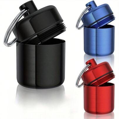 迷你金属药盒带钥匙扣，坚固安全锁，便携防水旅行药盒，适用于存放药品、耳塞、首饰等。