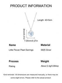 1pc S925 Sterling Silver Artificial Moonstone Heart Pendant Necklace, Sweet Style Jewelry Gift For Women