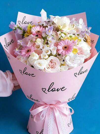 20pcs Floral Wrapping Paper, Bouquet Wrapping Paper, Gold Trim, Korean Style, Suitable For DIY Crafts, Gift Packaging, Decorations, Floral Supplies, Thin Paper, Bouquet Supplies, Suitable For Daily, Festivals, Parties, Ramadan, Valentine's Day