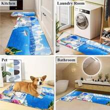 One Piece Of Mediterranean-Style Kitchen Mat - Slip-Resistant And Absorbent Floor Mats For Home Decoration. A Beautiful And Functional Gift For Home Decor. - 白色 - 查看 9