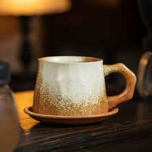 European Retro Ceramic Coffee Cup & Saucer Set, Creative Gift, Afternoon Tea Mug, Coarse Pottery Coffee/Tea Cup - Multicolor - View 6