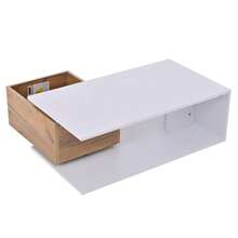 Coffee Table 90 X 50 X 30 Cm, 360° Swivel Drawer, Coffee Table With 1 Drawer, High-Gloss Lacquered Living Room Table With Open Storage Space, Side Table, White And Wood Finish - White - View 8