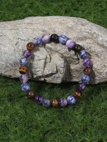 YAUKIA 1pc Positive Enegry Bracelet Amethyst Yellow Tiger's Eye Natural Stone Beaded Bracelet Meditation Spiritual Healing Jewelry Gift For Women - Multicolor - View 3