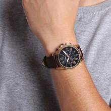 Relógio cronógrafo de quartzo masculino Fossil Grant, mostrador azul marinho, pulseira de couro preta, estilo esportivo vintage para negócios, relógio retrô, relógio de pulso masculino, adequado para uso esportivo diário, presente de aniversário e Dia dos Namorados FS5237 - Azul marinho - Ver 2