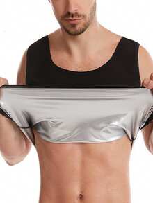 1pc Men's Sports Fitness Compression Shirt, Sweat-Wicking Body Shaper Sauna Vest - Black - View 2