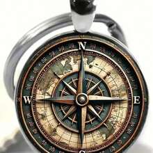 Vintage Compass Keychain-Durable Bag Charm&Car Pendant, Ideal Home Decor Gift For Men, Anniversary, Christmas, Thanksgiving 2D Flat Navigation Compass Design Key Ring Gift Ideas Bag Charms Car Teacher Friend Sister - A - 查看 5