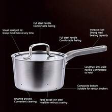 CYPNOlla de Acero inoxidable con Tapa 1.5 L Pequeña Olla con Tapa de Vidrio Cacerola de Tres Capas con Mango Resistente al Calor apto para Todas las CocinasFashion - Plateado - Ver 7