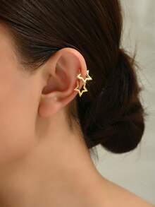 1 Pair Fashionable High-End Star Clip-On Earrings, Geometric Design For Women Without Pierced Ears - Star - View 5