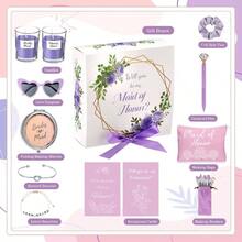 88 Pcs Bridesmaid Proposal Gifts Bridesmaid Box Set Maid Of Include Box Candle Invited Cards Scrunchies Hair Elastics Ties Knotted Bracelets Pens Blue - 紫色 + 經典 - 查看 5