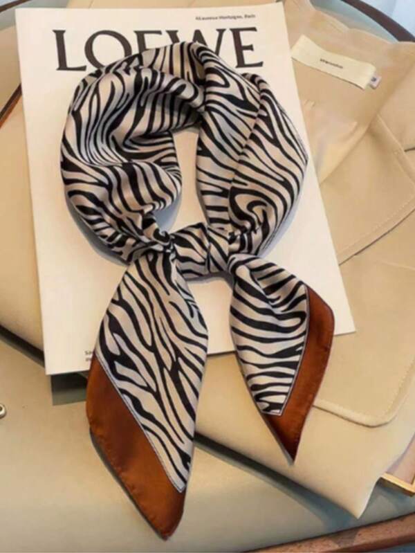 1pc Spring Women's Faux Silk Printed Small Square Scarf, Fashion Versatile Hair Band Neck Tie Accessory, Thin Scarf Suitable For Daily Use
