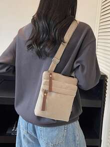 Vintage Corduroy Crossbody Bag, Korean Style Mini Shoulder Bag, Casual Double Layer Coin Purse/Phone Bag, Suitable For Students - Multicolor - View 5