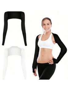 1pc Sweet & Spicy Style Long Sleeve Cropped Solid Color Versatile Dolman Sleeve - Multicolor - View 4