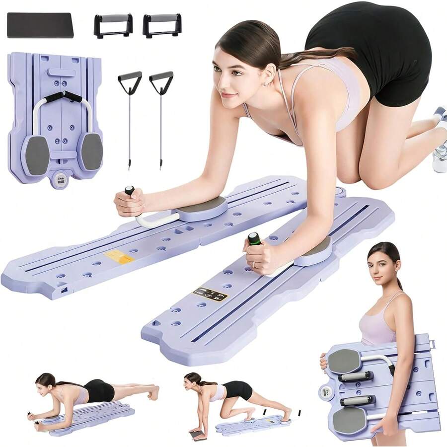 Ruedas Tabla Multifuncional para Abdominales, Tabla Abdominal Multifuncional 5 en 1, Deslizante, Plegable y con Rebote Automático - Maquina de Pilates para Casa - lavanda - Ver 1