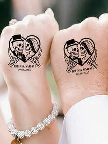 10/20/30/60pcs Customized Temporary Tattoo Stickers - Personalized Name Tattoos For Couples, Body Art For Valentine's Day, Romantic Heart Designs, Suitable For Weddings, Bachelorette Parties, Engagements, Birthdays, Graduations, Back To School Events, Cocktail Parties, Fashionable Personalized Gifts For Men And Women, Popular Party Accessories - Multicolor - View 5
