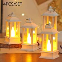 1pc/3pcs/4pcs Portable Mini LED Decorative Lanterns, White Plastic Lantern Design, Suitable For Home Decor, Indoor Room Decor, Bedroom, Dining Table, Wedding Party, Candle Night Light, Holiday Decorative Lanterns, Battery Included