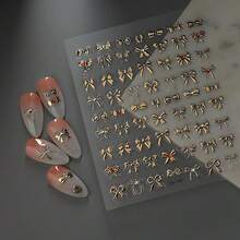 Gold 5D Embossed Nail Art Stickers Decals Bow Nail Stickers For Artificial Nail Art Golden Bowknot Design Se--Adhesive Different Gold Bow Manicure Decorations For Women Nails Supplies - 風格5 - 查看 5