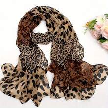 1pc Bohemian Style Leopard Print Women Scarf - 100% Polyester, Non-Stretch, No Feather, Chiffon Shawl - Windproof, Warm, Breathable Headscarf, Suitable For Outings, Travel, Beach - Multicolor - View 1