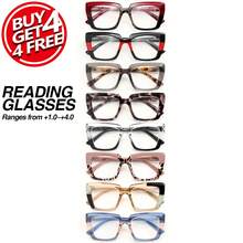 8-Pack Women's Fashionable Rectangular Reading Glasses Retro Print Color Clash Design Spring Hinges Perfect For New Year Valentine's Day Gifts - 8 chiếc - Xem 1