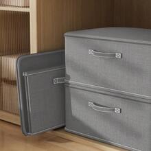 1pc Solid Color Non-Woven Storage Box, Multifunctional Foldable Lockable Storage Box, Large Capacity Zippered Wardrobe Organizer Box, Large Capacity Foldable Covered Storage Box, Clothing And Blanket Organizer