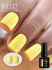 MEET ACROSS 7ml Macaroon Candy Color Gel Nail Polish, Spring/Summer Nail Art, Semi-Permanent Removable UV/LED Nail Gel, Nail Care, DIY Nail Salon, Women Gift Nails - Yellow - View 2