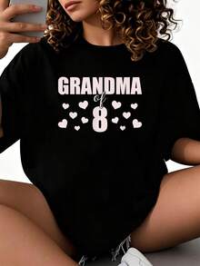Camiseta de la abuela de ocho nietos, 8ª vez, abuela de ocho, camisetas impresas para mujeres 2026, estilos populares, camisetas de primavera para mujeres, camisetas de invierno, camisetas de para mujeresás vendidas - Negro - Ver 8