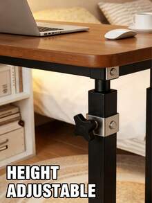 1pc White Wooden Laptop Desk - Adjustable Height Bedside Work Table With Wheels, Portable Office Stand For Bedroom, Living Room, Dorm, Office - Space Saving Design