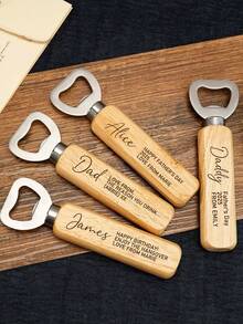 Customized Text/Logo Wooden Bottle Opener, Personalized Wedding Gift And Party Favor, Groomsmen/Bridesmaids Gift, Father's Day Gift For Dad, Stainless Steel And Wood Kitchen Tool - Multicolor - View 5